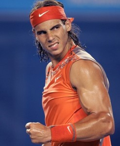 Spanish tennis player Rafael Nadal gestu